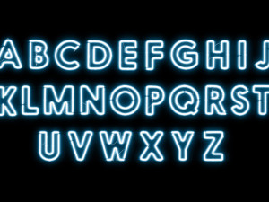 Blue neon capital letters - illuminated led uppercase font 3D-Modell