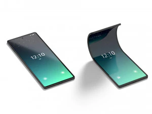 动画柔性手机 - 扭曲的智能手机，具有显示屏卷曲的循环动画 3D 模型