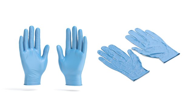 Blue Rubber Gloves 2 Types - disposable medicine nitrile protective glove 3D Model .c4d .max .obj .3ds .fbx .stl .blend 
