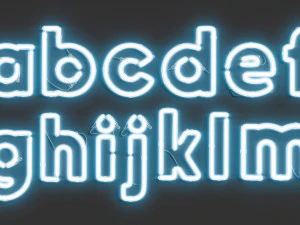 Blue neon lowercase letters - illuminated led lower case font 3D Model