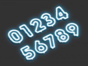 Blue neon number symbols - illuminated led font with numeral Modello 3D