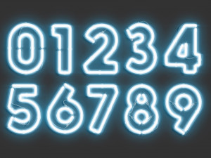 Blue neon number symbols - illuminated led font with numeral Modello 3D