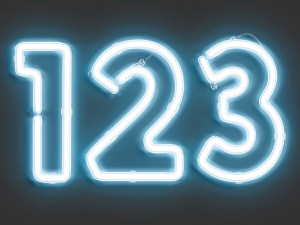 Blue neon number symbols - illuminated led font with numeral Modello 3D