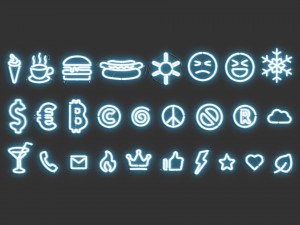 Blue neon special symbols - illuminated led decorative sign 3D-Modell