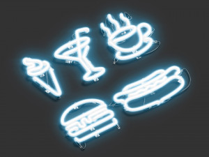 Blue neon special symbols - illuminated led decorative sign 3D-Modell