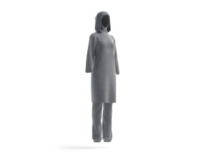 White Burkini - muslim woman swimsuit with hijab 3D Model