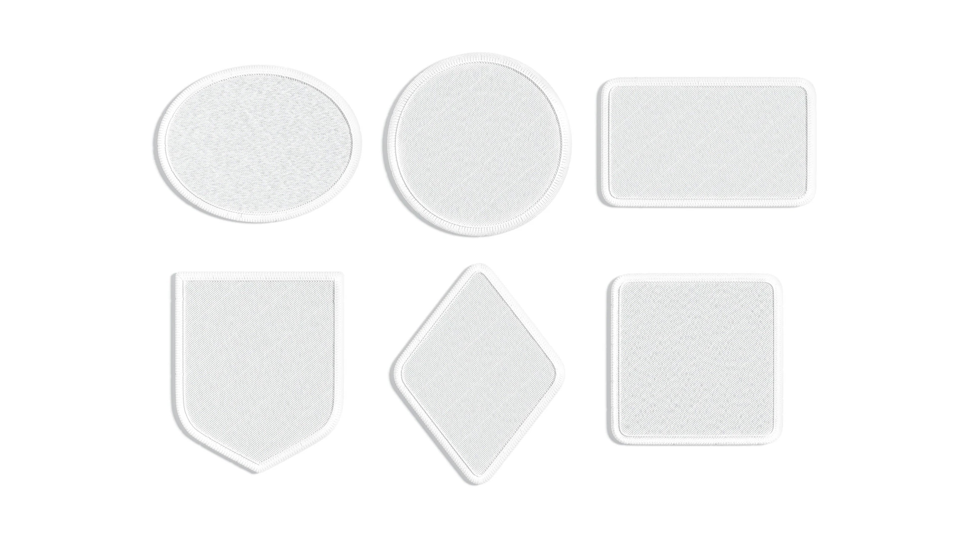 White Embroidered Patch Set - 6 shapes lying embroidery badges 3D Model .c4d .max .obj .3ds .fbx .stl .blend
