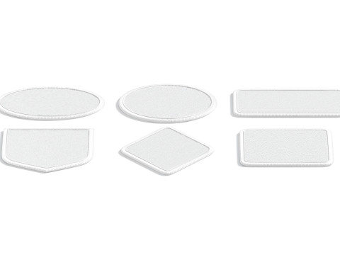 White Embroidered Patch Set - 6 shapes lying embroidery badges 3D Model