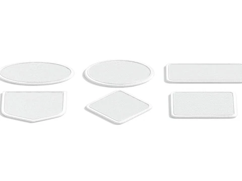 White Embroidered Patch Set - 6 shapes lying embroidery badges 3D Model