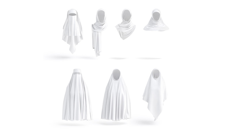 White Muslim Head Dress Set - 7 islamic traditional woman headwear Model 3D .c4d .max .obj .3ds .fbx .stl .blend 