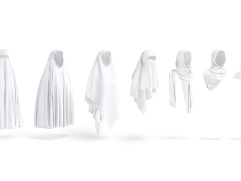 White Muslim Head Dress Set - 7 islamic traditional woman headwear Model 3D