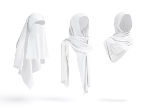 White Muslim Head Dress Set - 7 islamic traditional woman headwear Model 3D