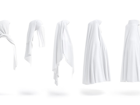 White Muslim Head Dress Set - 7 islamic traditional woman headwear Model 3D