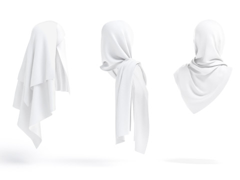 White Muslim Head Dress Set - 7 islamic traditional woman headwear Model 3D