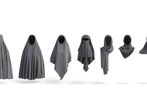 White Muslim Head Dress Set - 7 islamic traditional woman headwear Model 3D