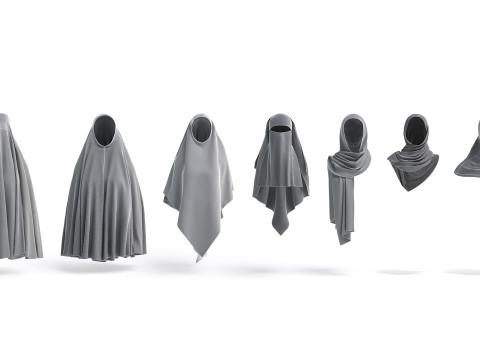 White Muslim Head Dress Set - 7 islamic traditional woman headwear Model 3D