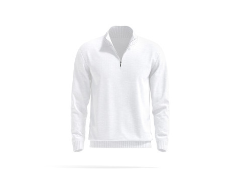 White Quarter Zip Sweater - knitted men pullover with zipper neck 3D Model