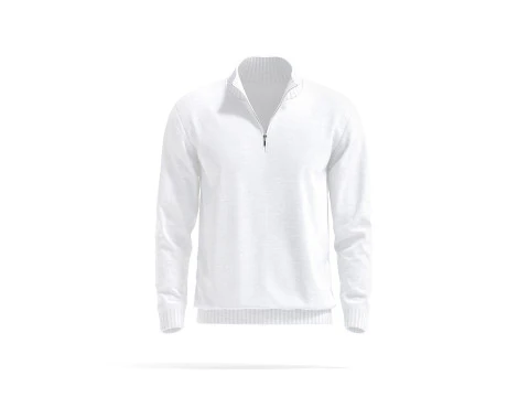 White Quarter 拉链毛衣 - 针织男式拉链套头衫 3D 模型