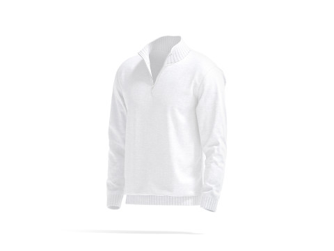 White Quarter Zip Sweater - knitted men pullover with zipper neck 3D Model