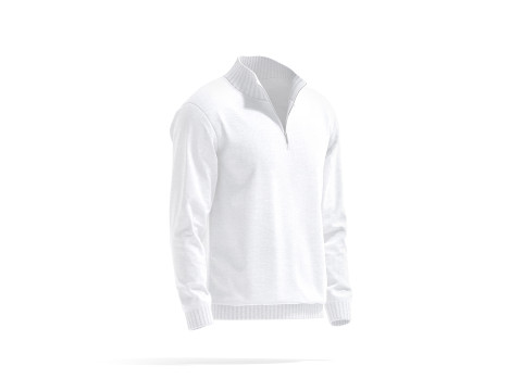 White Quarter Zip Sweater - knitted men pullover with zipper neck 3D Model