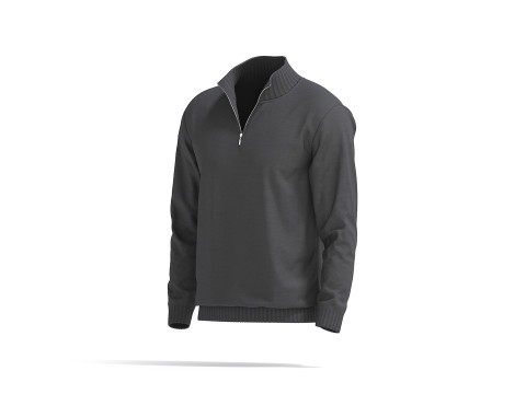 Black Quarter Zip Sweater - knitted men pullover with zipper neck Modèle 3D