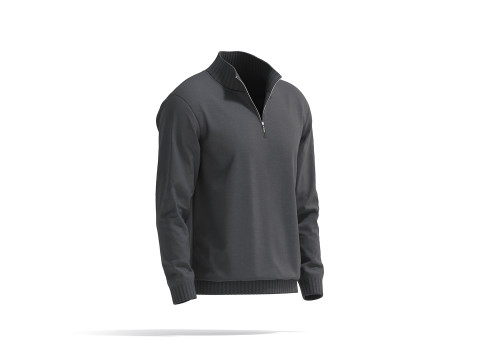 Black Quarter Zip Sweater - knitted men pullover with zipper neck Modèle 3D