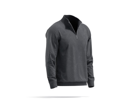 Black Quarter Zip Sweater - knitted men pullover with zipper neck Modèle 3D