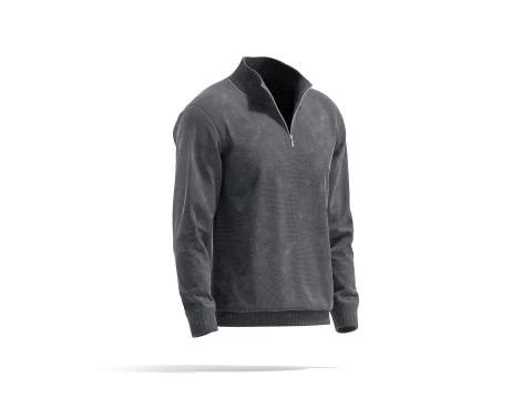 Black Quarter Zip Sweater - knitted men pullover with zipper neck Modèle 3D