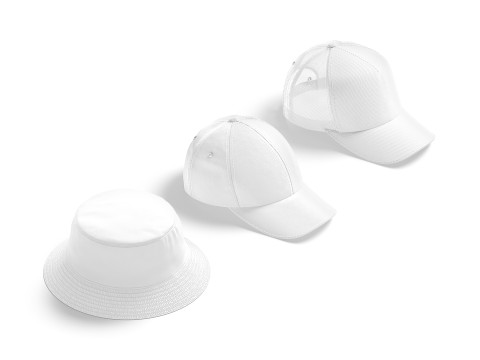 White Cap Set - 3 type baseball trucker bucket hat 3D Model