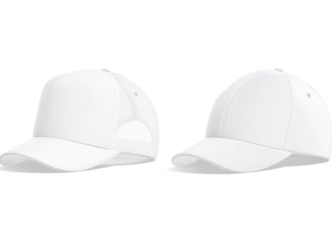 White Cap Set - 3 type baseball trucker bucket hat 3D Model