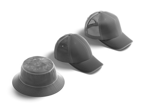 White Cap Set - 3 type baseball trucker bucket hat Modèle 3D
