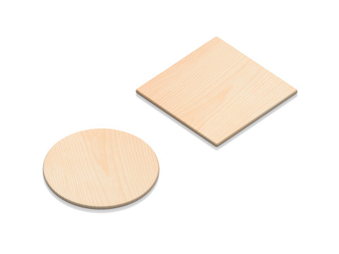 Wood Plate 2 Types - round square wooden board set 3D Model
