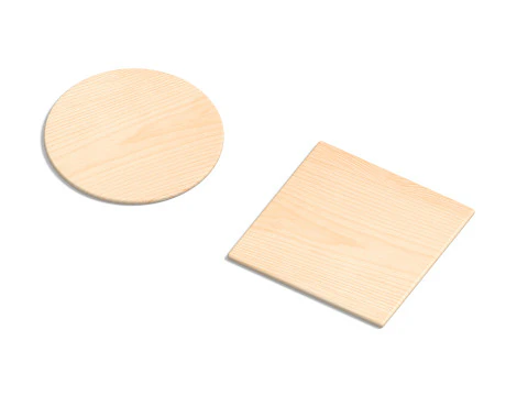 Placa de madeira 2 tipos - conjunto de t&aacute;bua de madeira quadrada redonda Modelo 3D