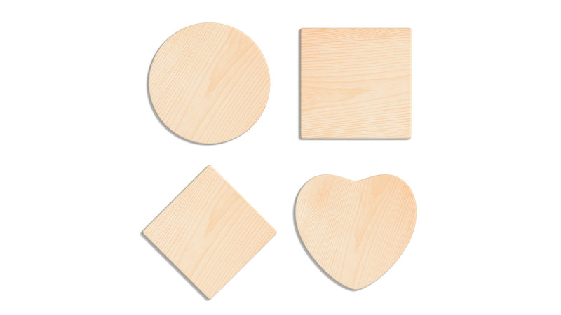 Wood Plate 4 Types - round square rhombus heart wooden board 3D Model .c4d .max .obj .3ds .fbx .stl .blend 