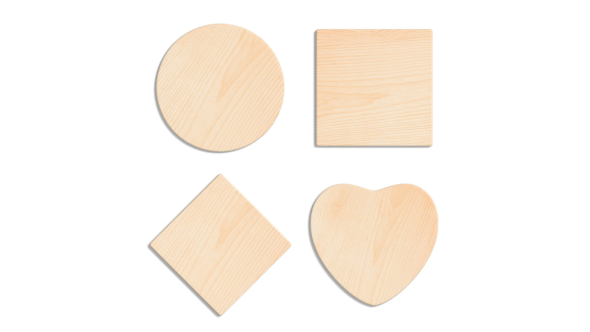 Wood Plate 4 Types - round square rhombus heart wooden board 3D Model .c4d .max .obj .3ds .fbx .stl .blend 