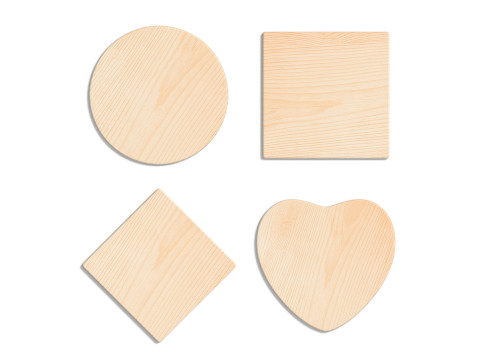 Wood Plate 4 Types - round square rhombus heart wooden board 3D Model