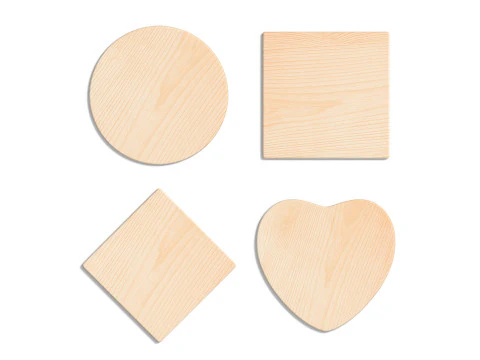 Placa de madeira 4 tipos - placa de madeira com cora&ccedil;&atilde;o de losango quadrado redondo Modelo 3D