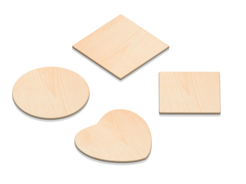 Wood Plate 4 Types - round square rhombus heart wooden board 3D Model