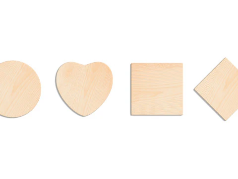 Wood Plate 4 Types - round square rhombus heart wooden board 3D Model