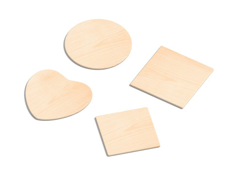 Wood Plate 4 Types - round square rhombus heart wooden board 3D Model
