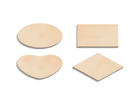 Wood Plate 4 Types - round square rhombus heart wooden board 3D Model