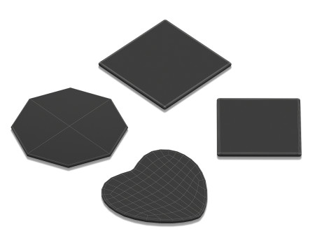 Wood Plate 4 Types - round square rhombus heart wooden board 3D Model
