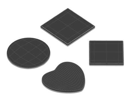 Wood Plate 4 Types - round square rhombus heart wooden board 3D Model