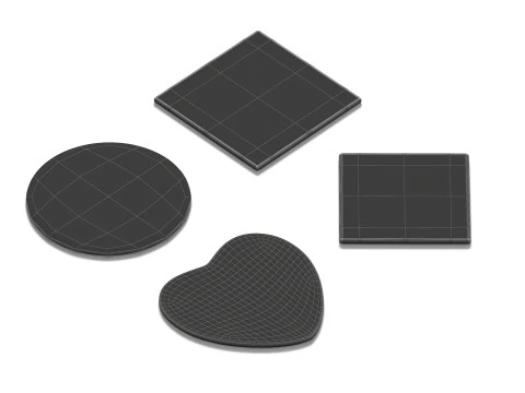 Wood Plate 4 Types - round square rhombus heart wooden board 3D Model