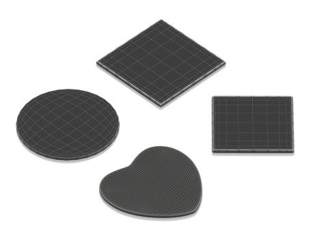 Wood Plate 4 Types - round square rhombus heart wooden board 3D Model