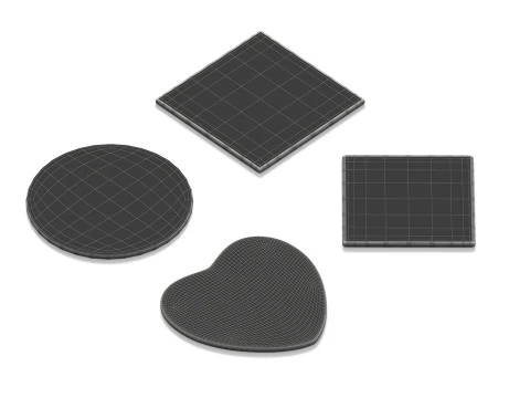 Wood Plate 4 Types - round square rhombus heart wooden board 3D Model