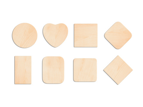 Wood Plate 8 Types - round square rhombus rectangle wooden board 3D Model