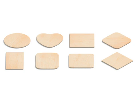 Plaque de bois 8 Types-planche de bois rectangle losange carr&eacute; rond Modèle 3D