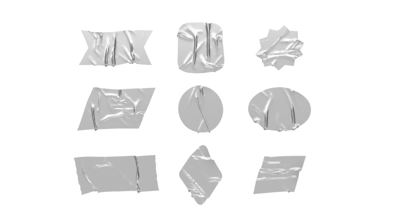 Adhesive Sticker Tape Set - round square rhombus rectangle scotch 9 shape 3D Model .c4d .max .obj .3ds .fbx .stl .blend 