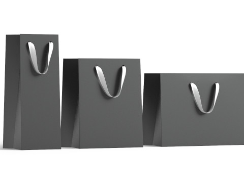 Black Paper Gift Bag 3 Type - craft shopping package set Modello 3D